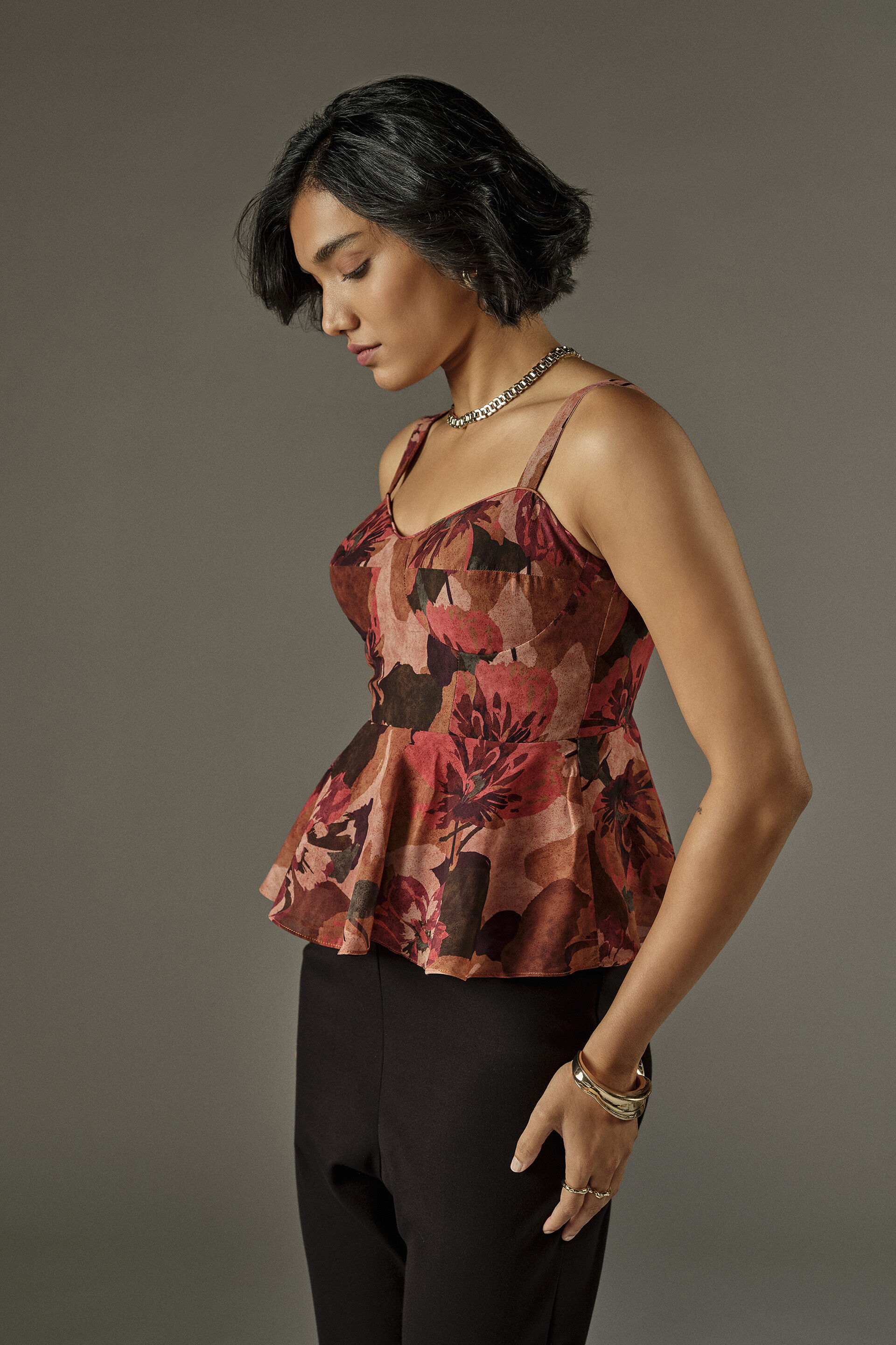 Fit & Flare Floral Print Top in Orange, Orange, image 5